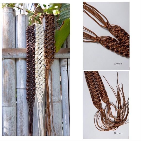 Leathered Belt w/ beads & finished w/ fringe - Picture 1 of 8